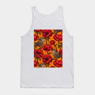 Wrens in a red anemone garden Tank Top